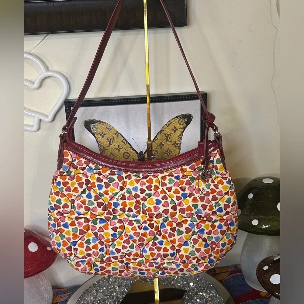 EUC Brighton Quilted Rainbow Heart Hobo bag.